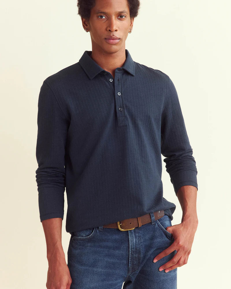 L/S HERRINGBONE POLO - CARBON BLUE