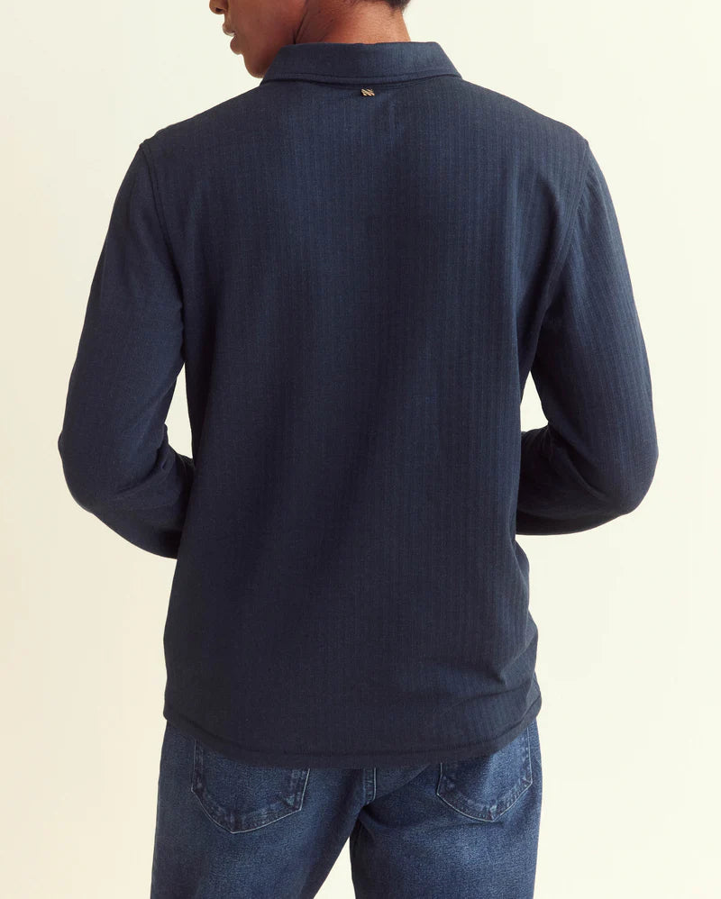 L/S HERRINGBONE POLO - CARBON BLUE