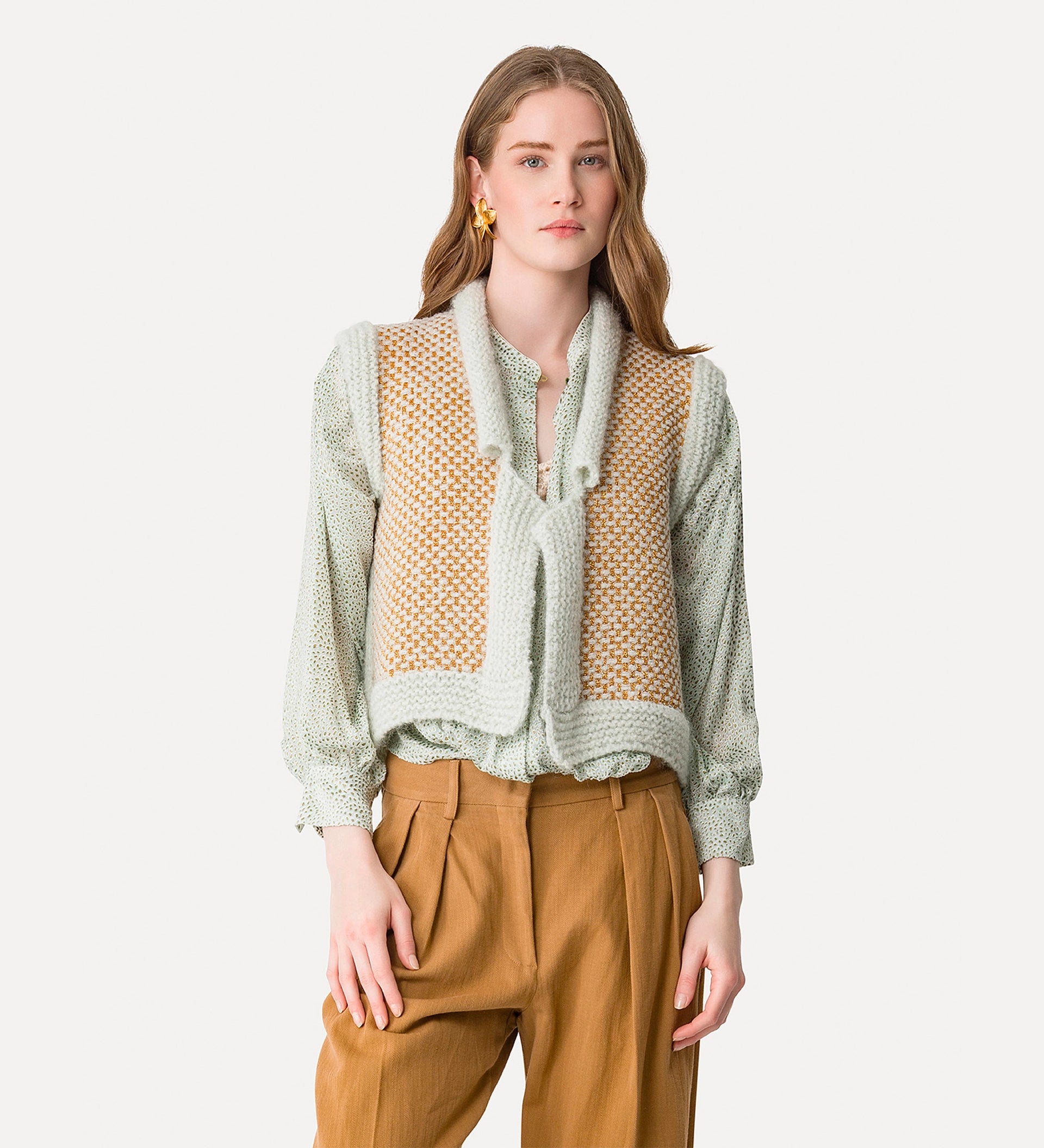 TWEET & BOUCLE KNIT VEST - ORO