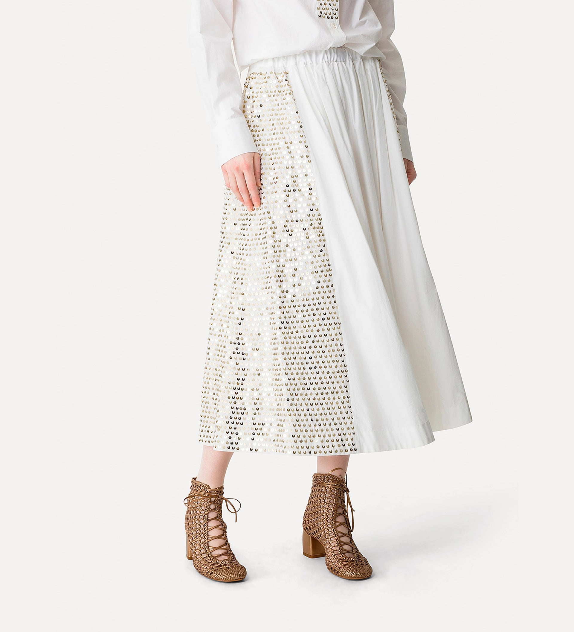 PETITE ETOILES EMBR POPLIN MIDI SKIRT - BIANCO