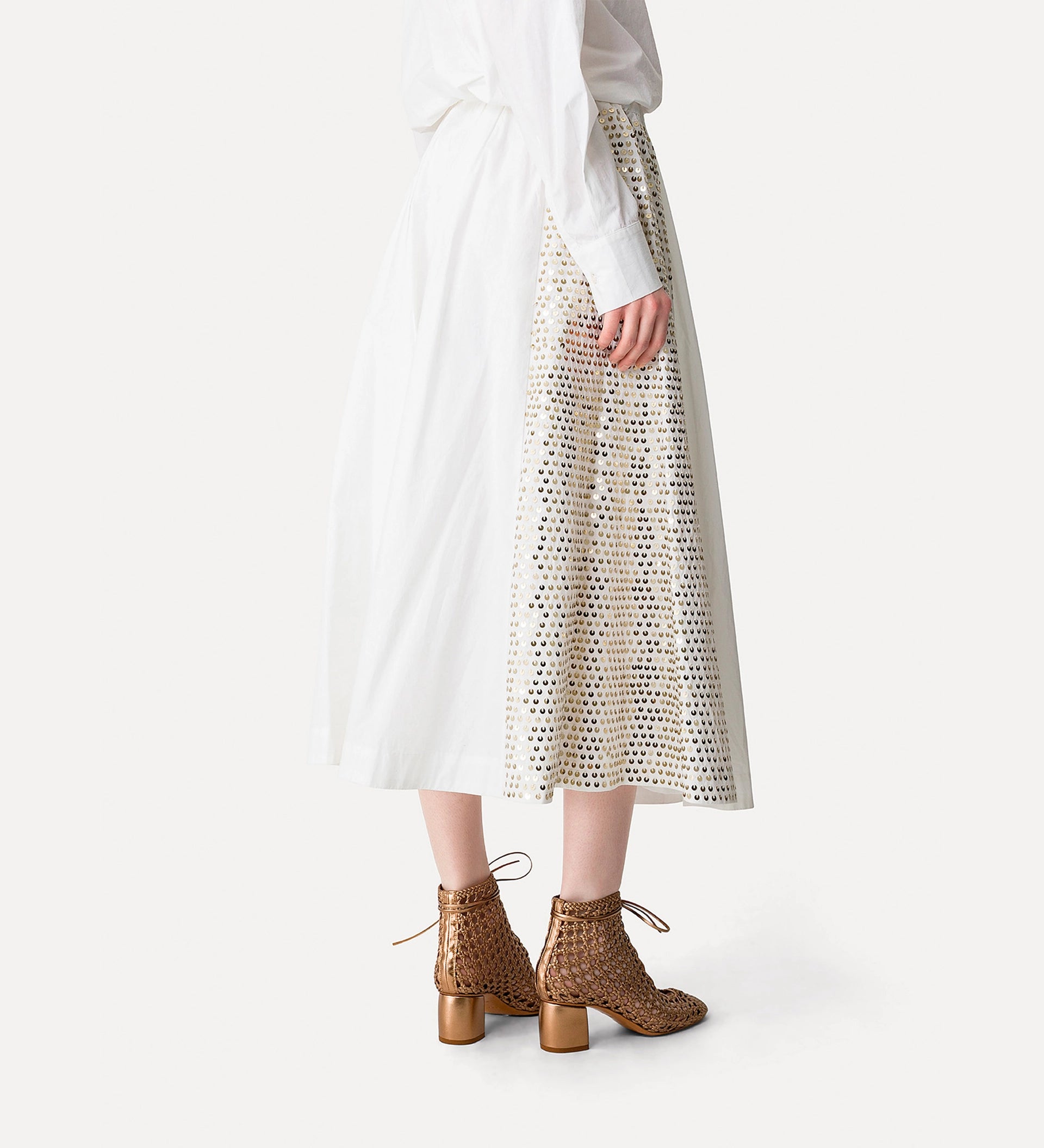 PETITE ETOILES EMBR POPLIN MIDI SKIRT - BIANCO