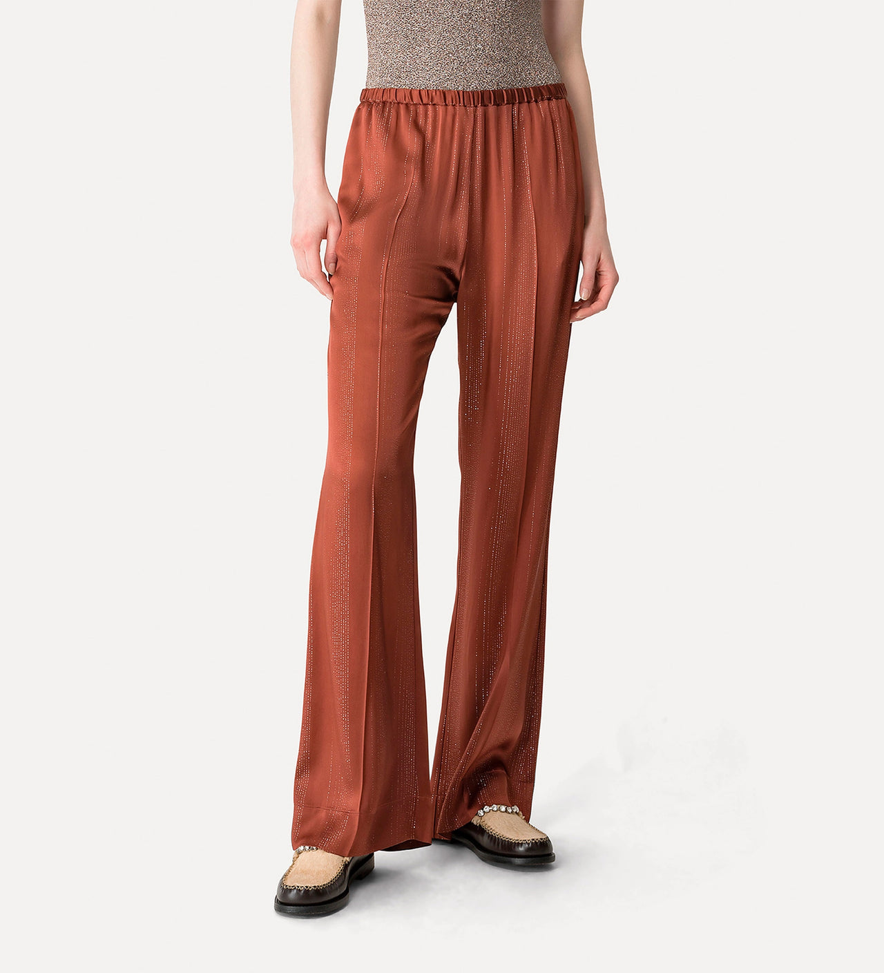 SILVER PINSTRIPE SATIN PANT - CAMEO