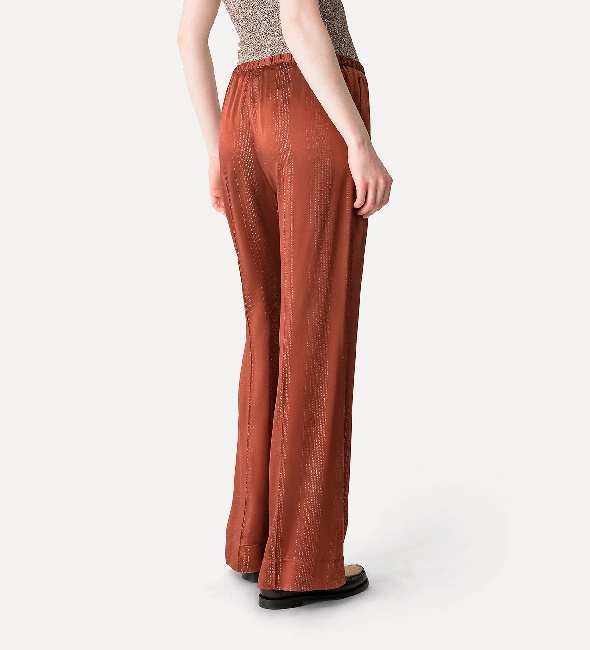 SILVER PINSTRIPE SATIN PANT - CAMEO