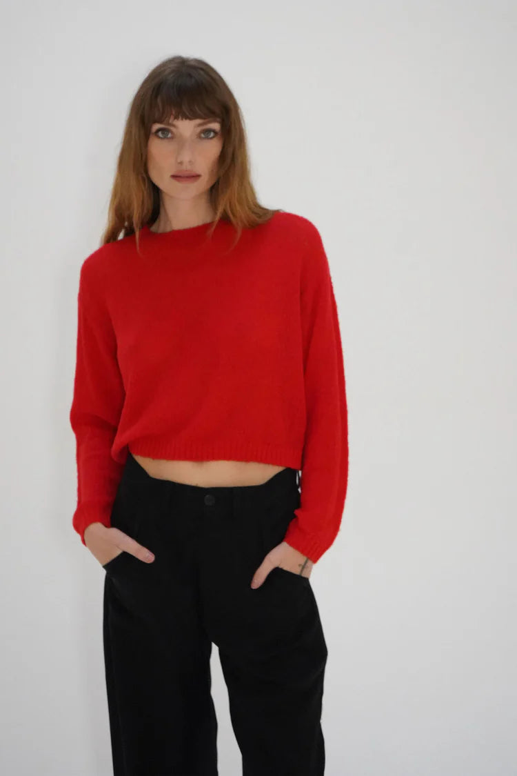 LA COSTA SEMI SHEER SWEATER - BRIGHT RED