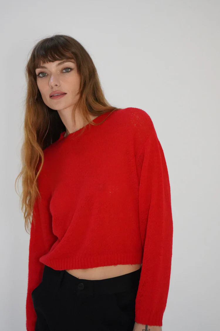 LA COSTA SEMI SHEER SWEATER - BRIGHT RED