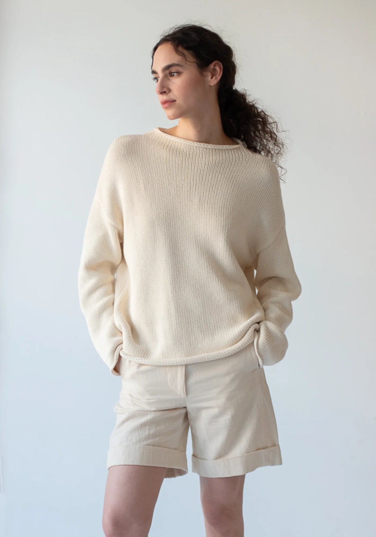 LAMIS WASHED COTTON SWEATER - OFF WHITE