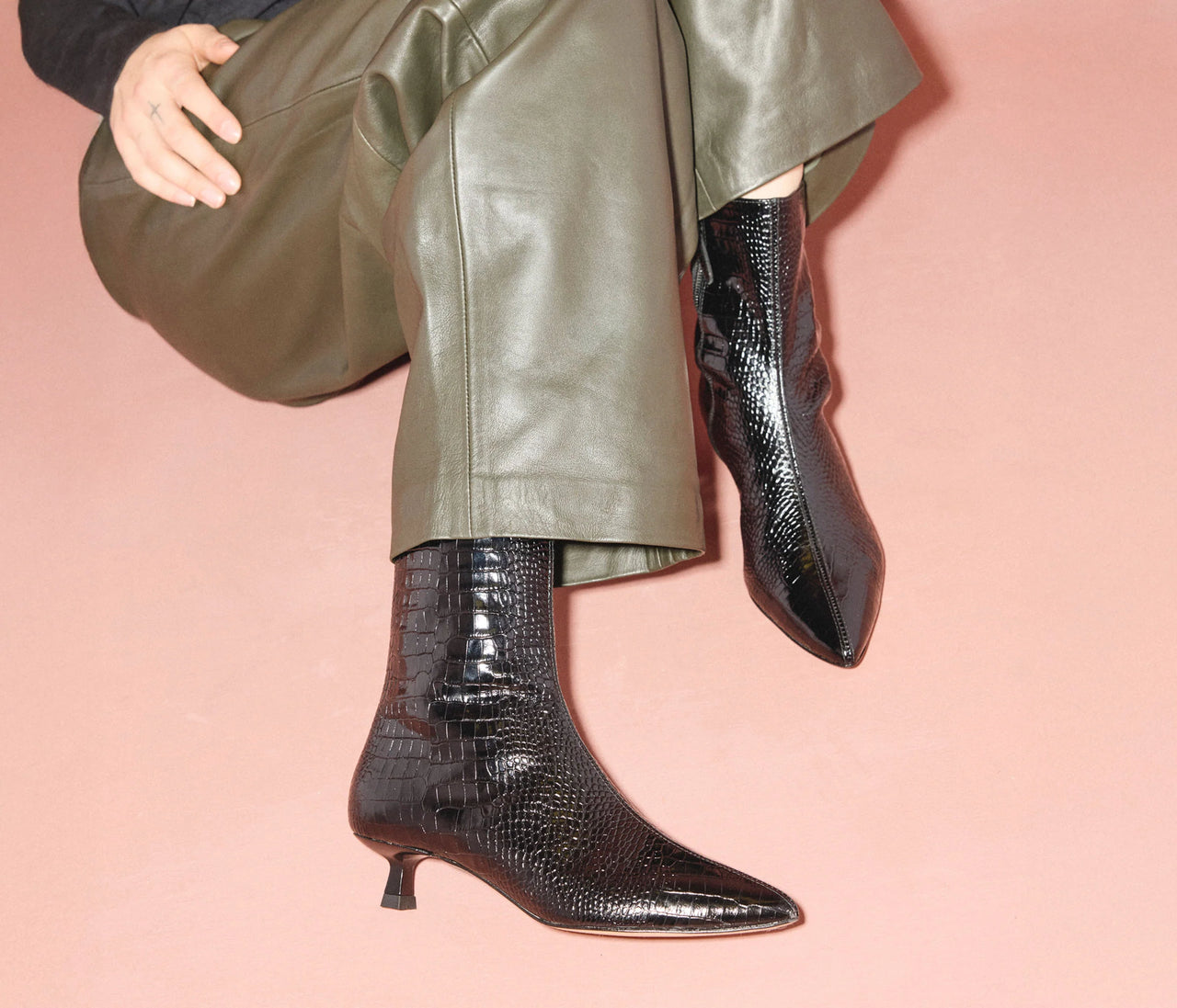 LANNA KITTEN BOOT - BLACK CROC