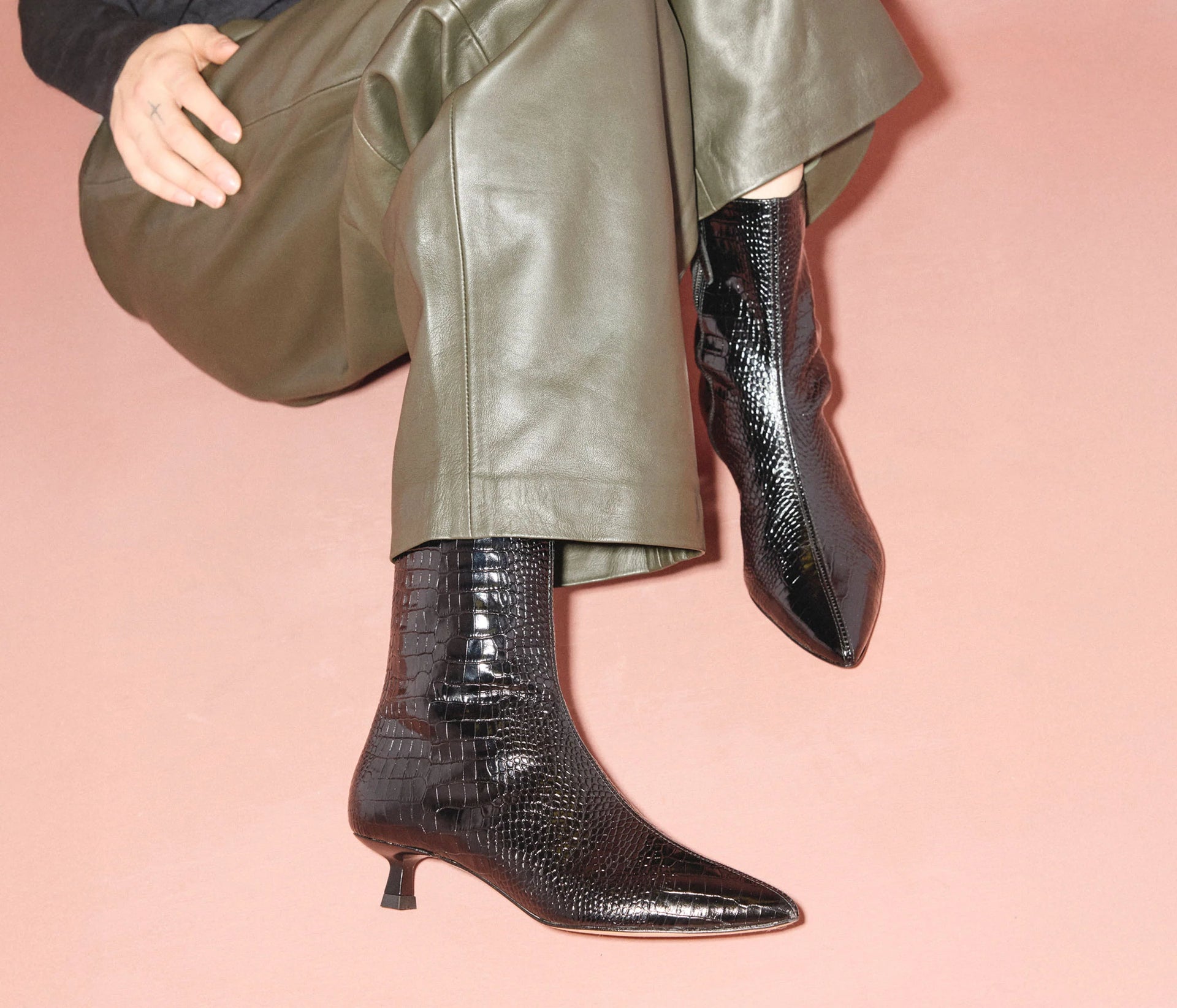 LANNA KITTEN BOOT - BLACK CROC