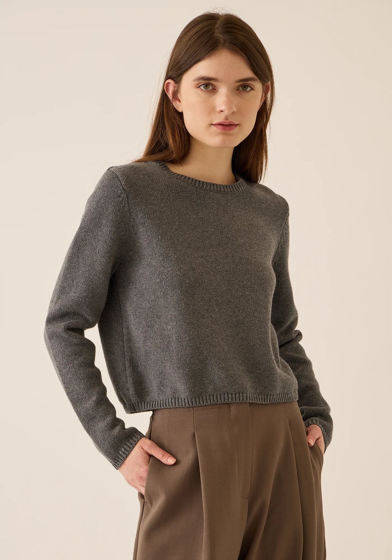 MELINA COTTON CASHMERE SWEATER - DARK HEATHER GREY