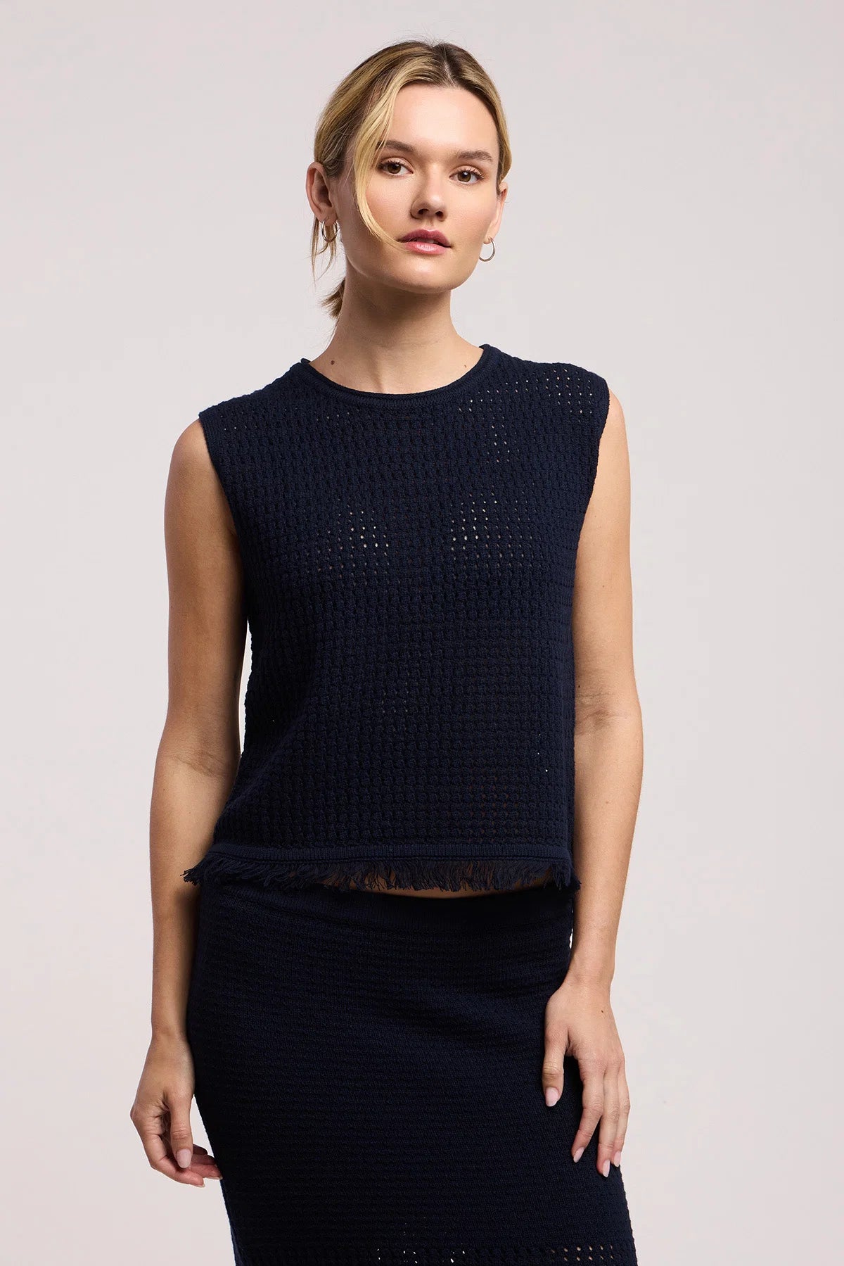 COVA MESH COTTON KNIT TOP - NAVY