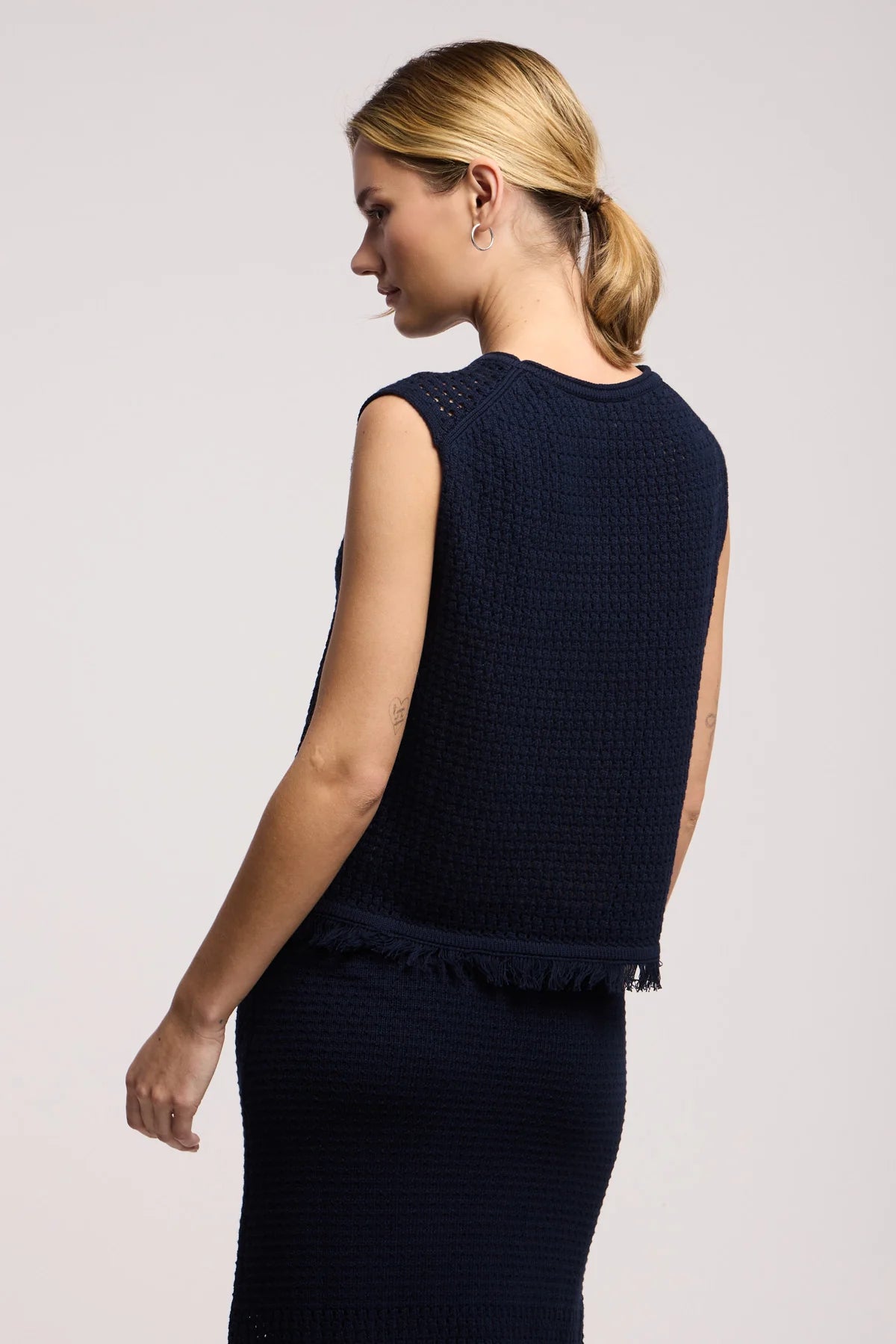 COVA MESH COTTON KNIT TOP - NAVY