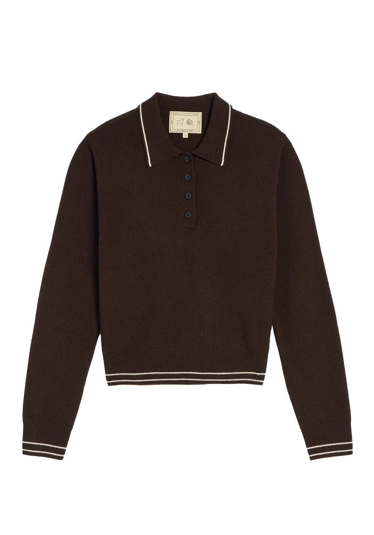 MILLIE CASHMERE POLO SWEATER - ESPRESSO