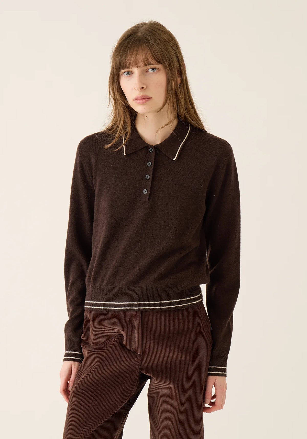 MILLIE CASHMERE POLO SWEATER - ESPRESSO
