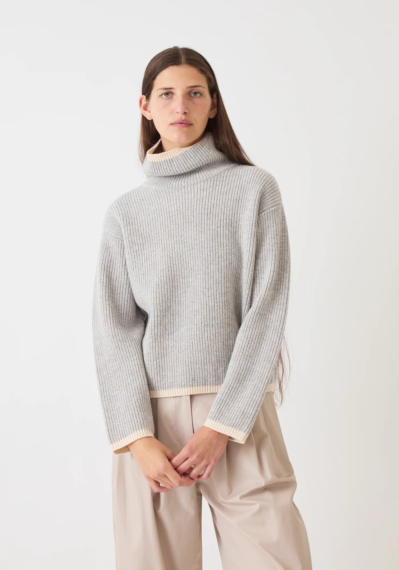 ORLA MERINO WOOL SWEATER - GREY/OFF WHITE