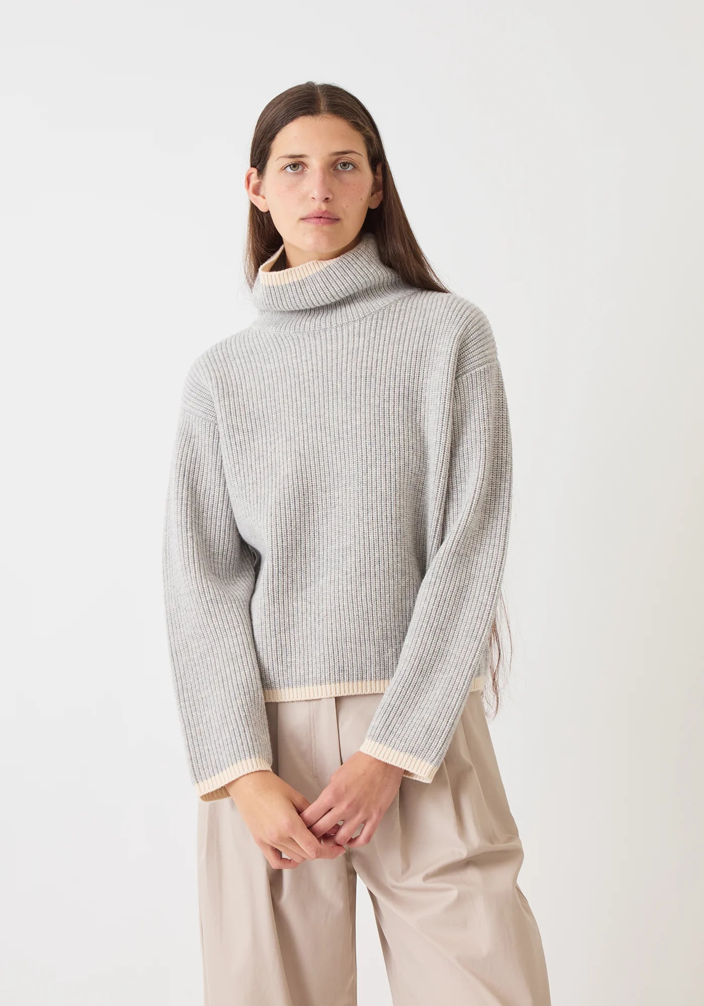 ORLA MERINO WOOL SWEATER - GREY/OFF WHITE