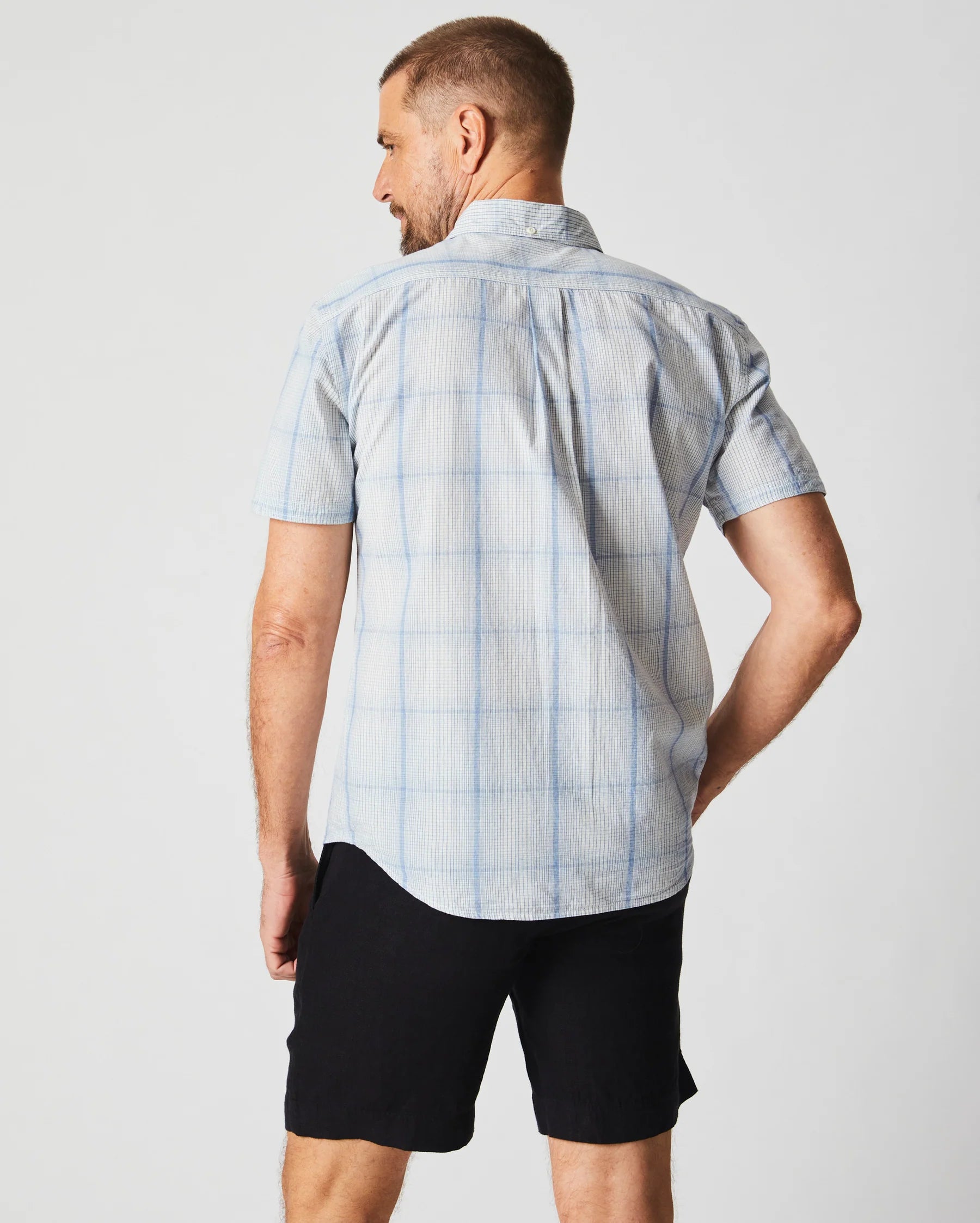 S/S LINE PLAID TUSCUMBIA SHIRT - DARK BLUE