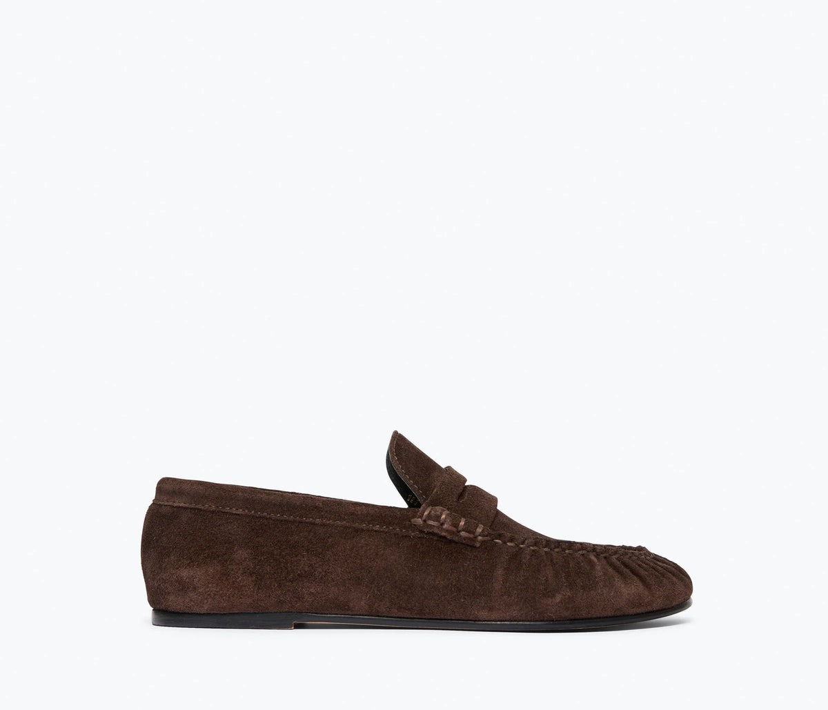 SYDNEY RUCHED PENNY LOAFER - ESPRESSO SUEDE