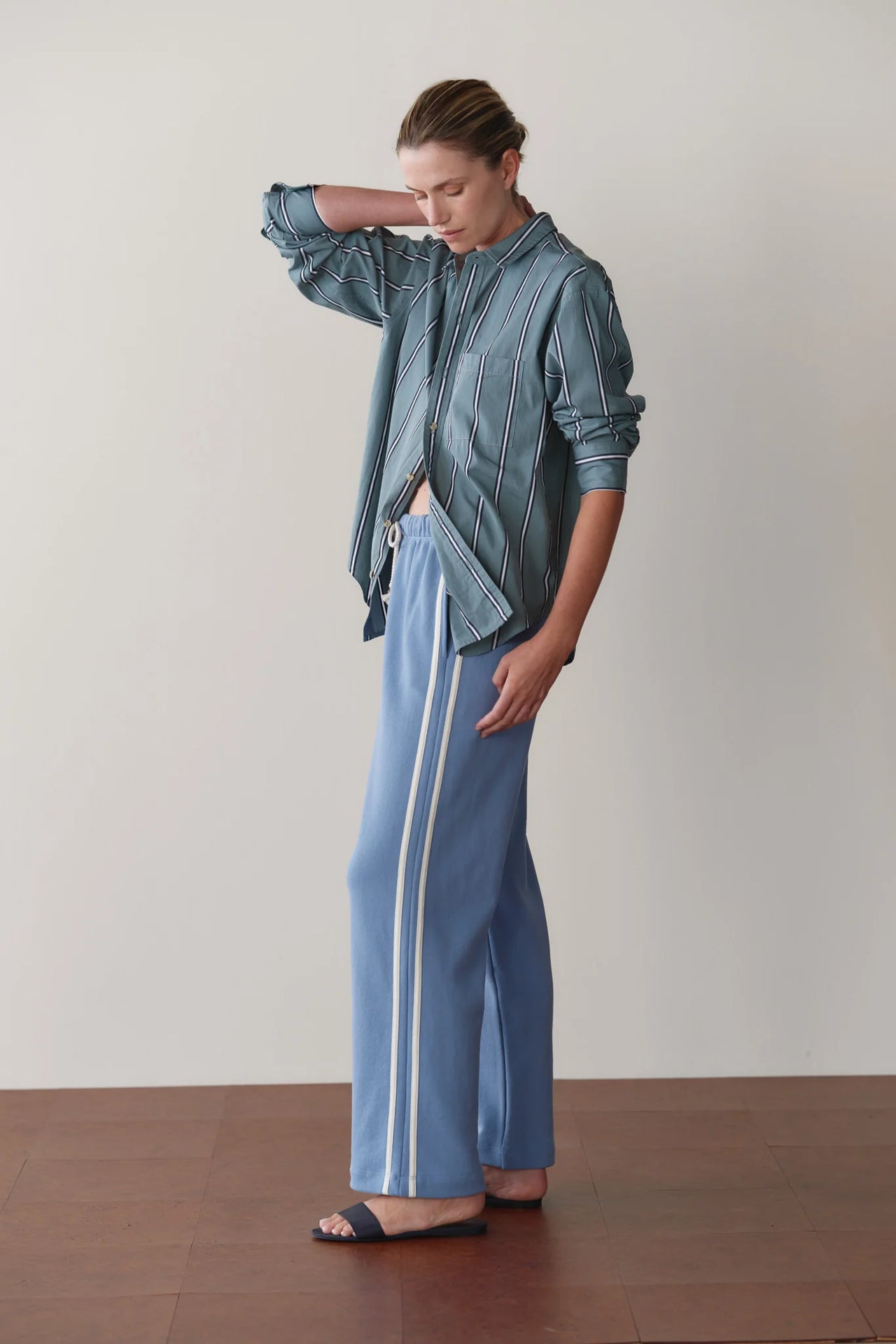 ECO-TERRY STRIPE PANT - CORNFLOWER