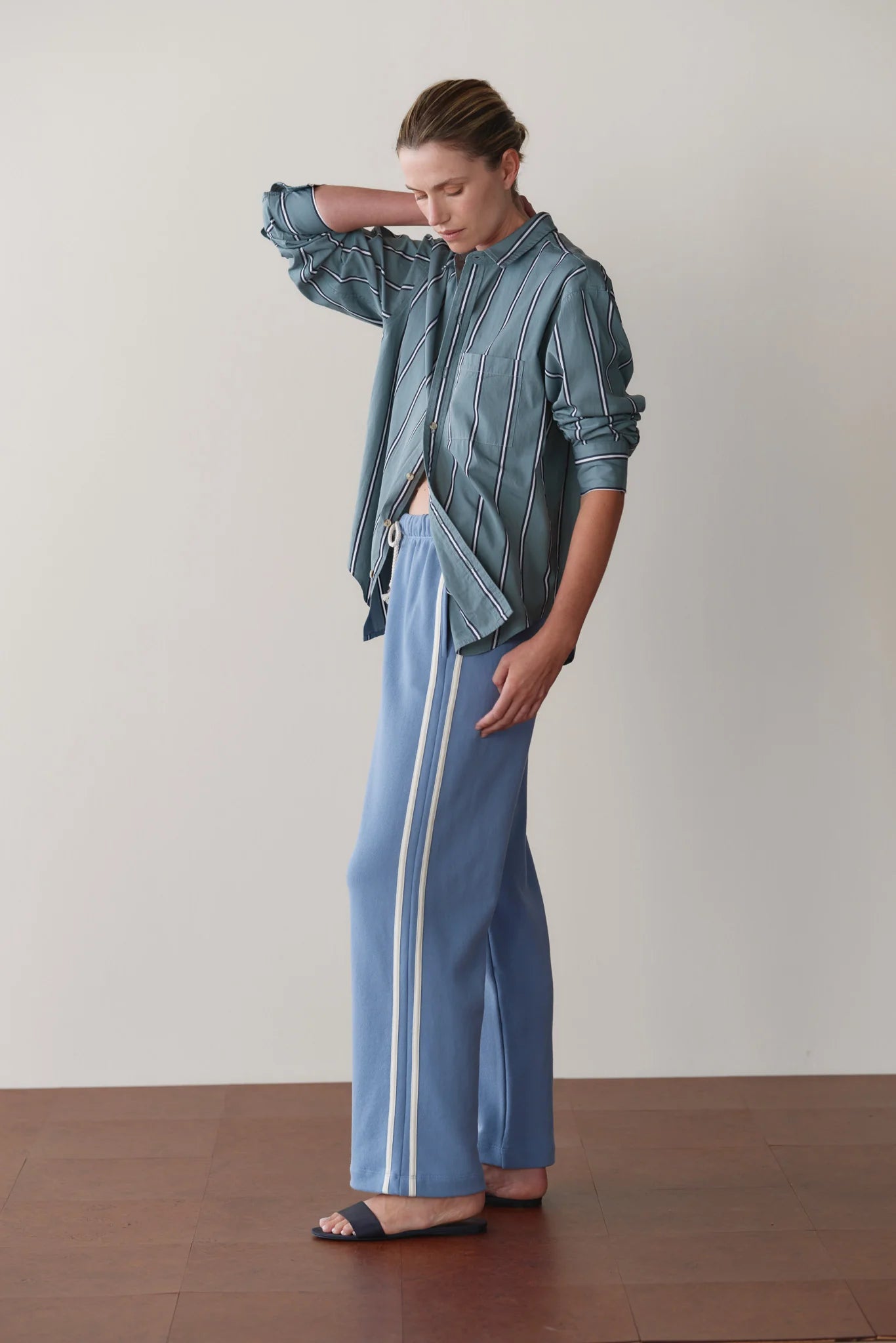 ECO-TERRY STRIPE PANT - CORNFLOWER