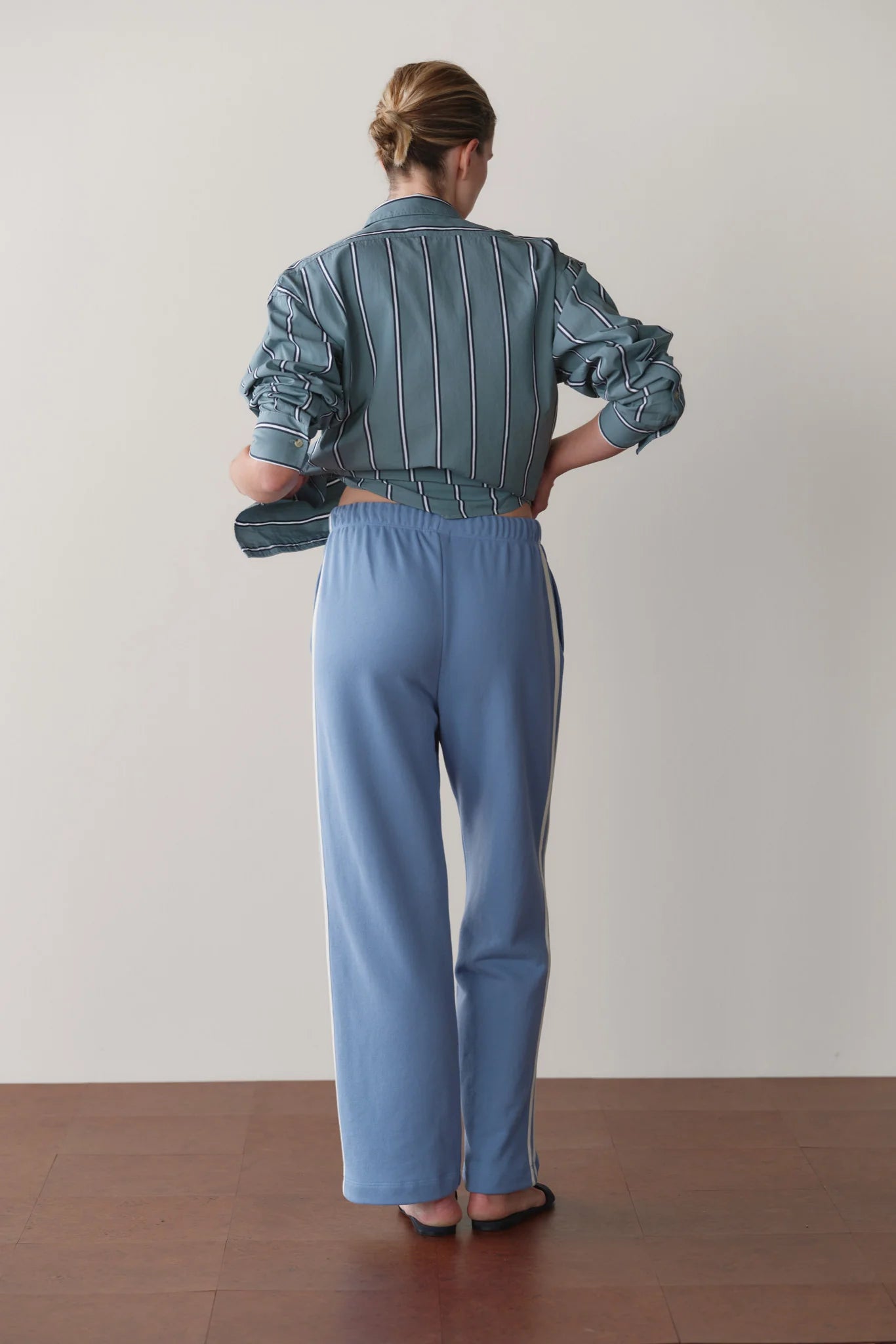ECO-TERRY STRIPE PANT - CORNFLOWER