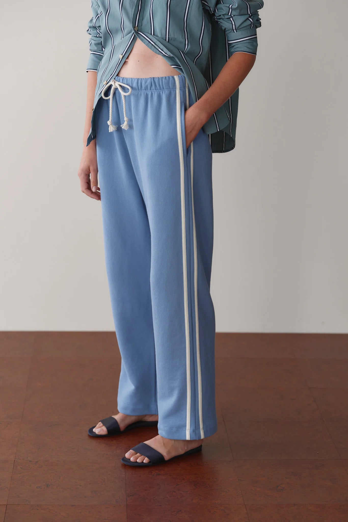 ECO-TERRY STRIPE PANT - CORNFLOWER
