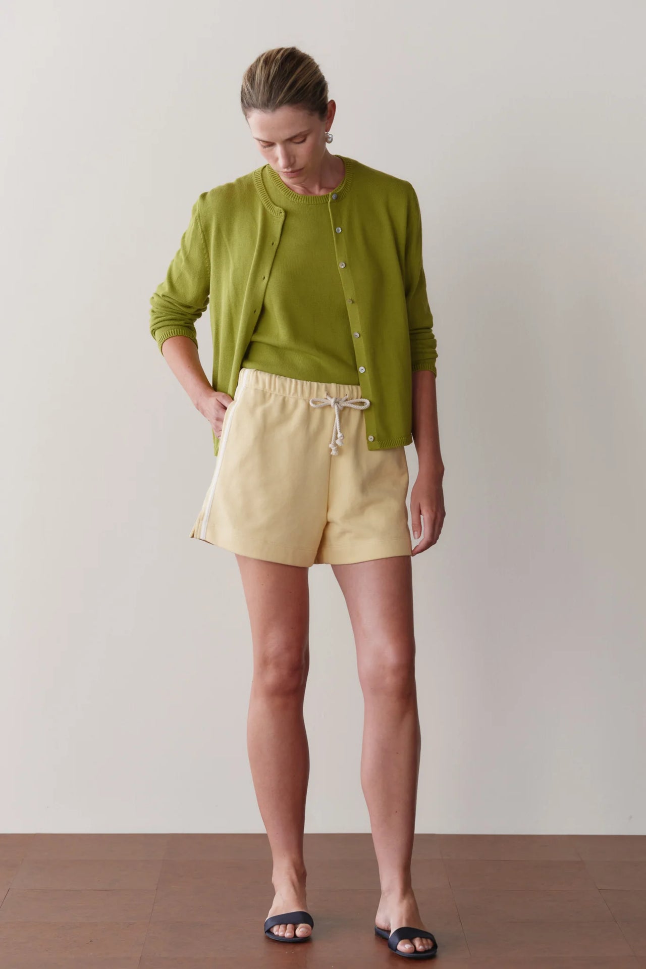STRIPE ECO-TERRY SHORT - BUTTER