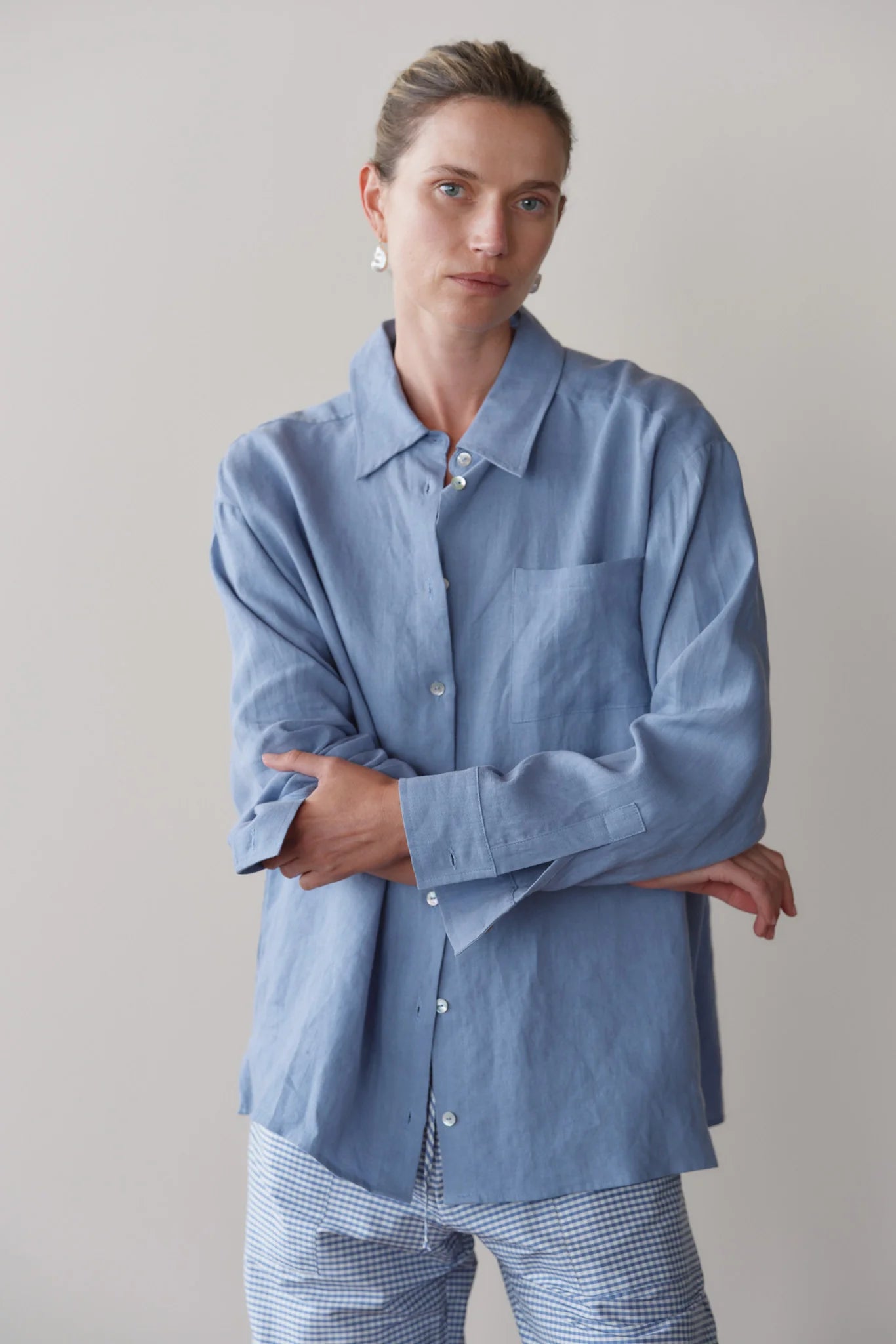 LINEN RELAXED SHIRT - CORNFLOWER