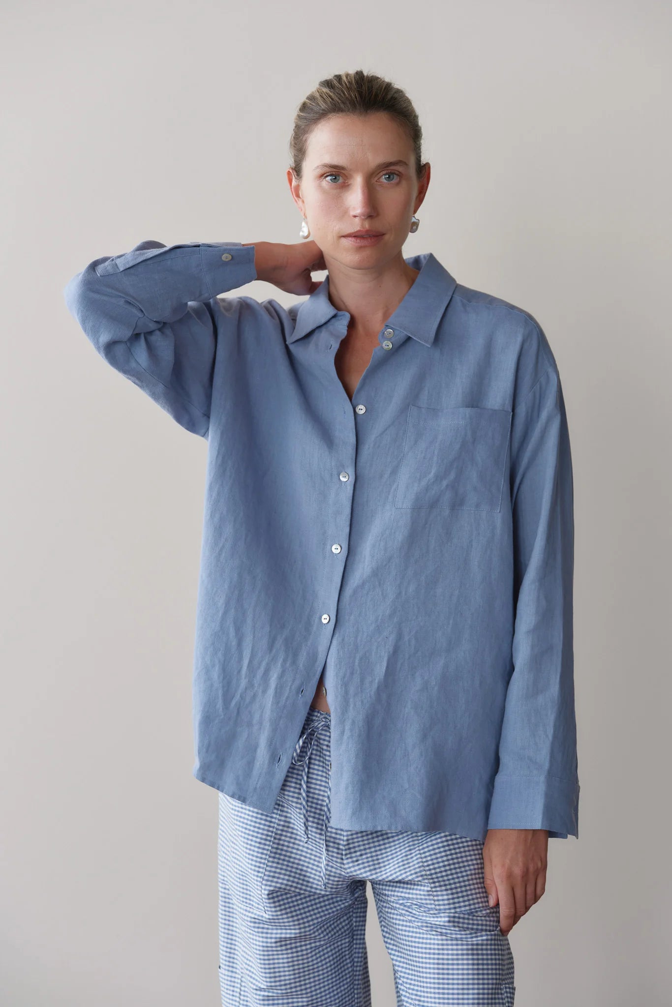 LINEN RELAXED SHIRT - CORNFLOWER