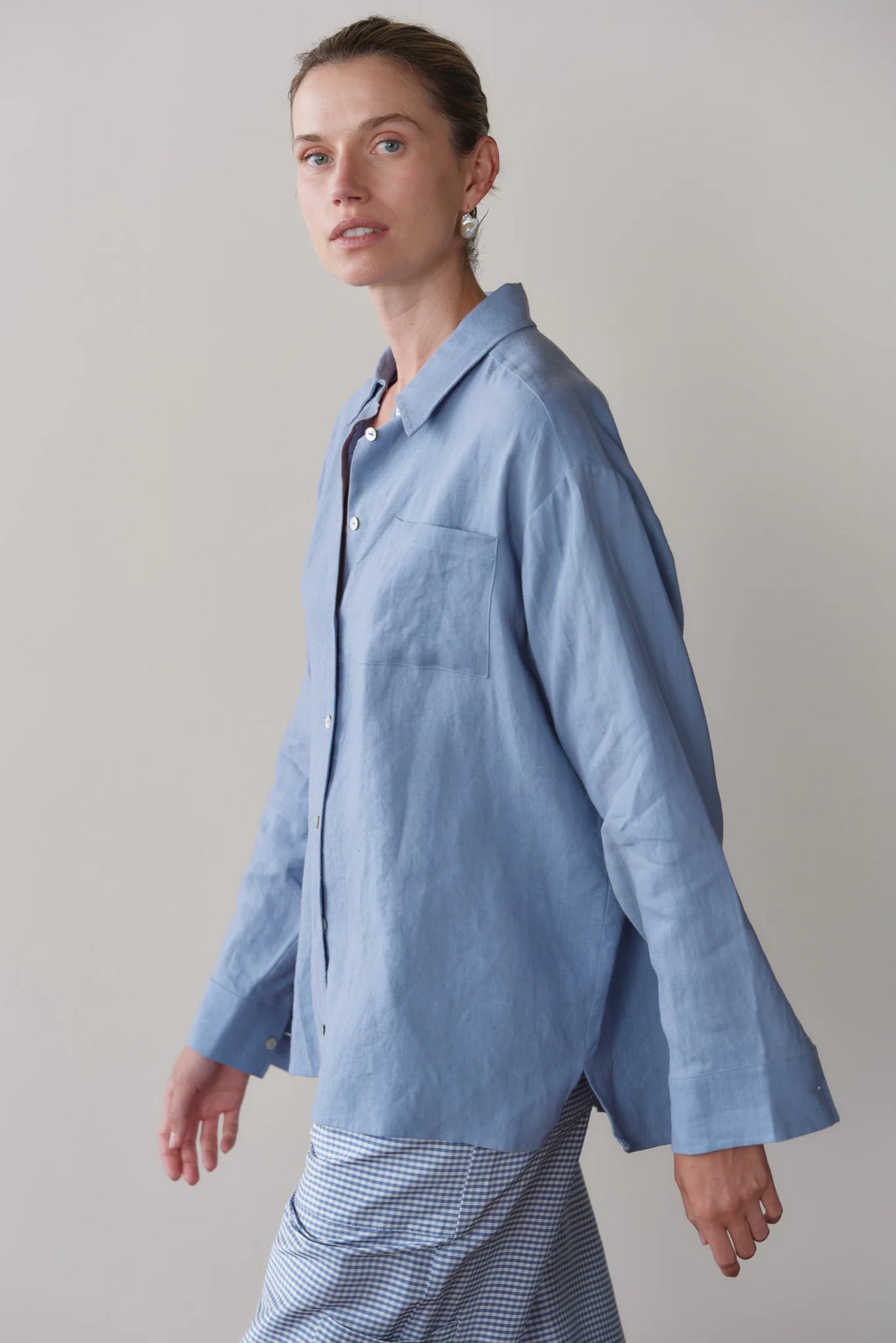 LINEN RELAXED SHIRT - CORNFLOWER