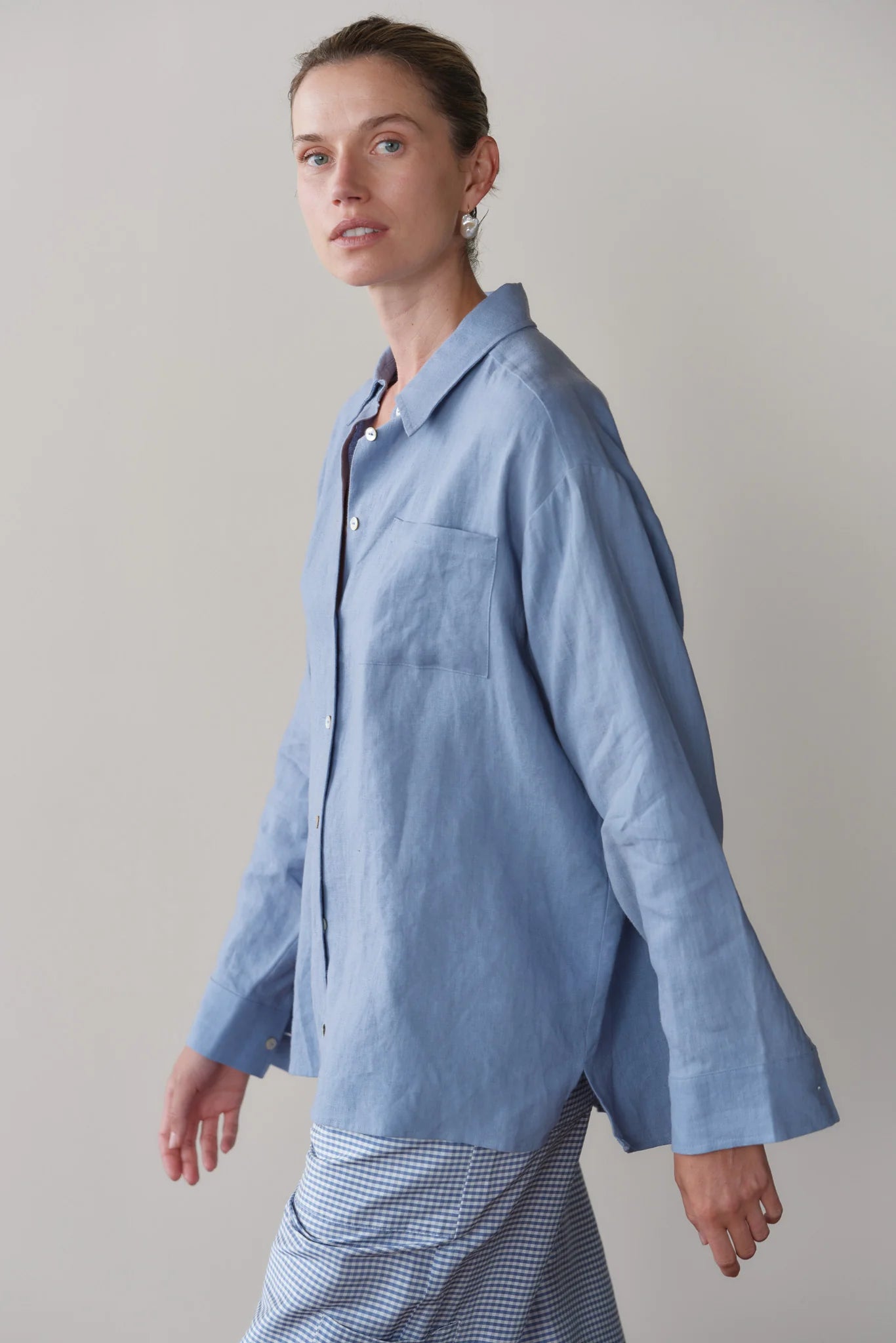 LINEN RELAXED SHIRT - CORNFLOWER
