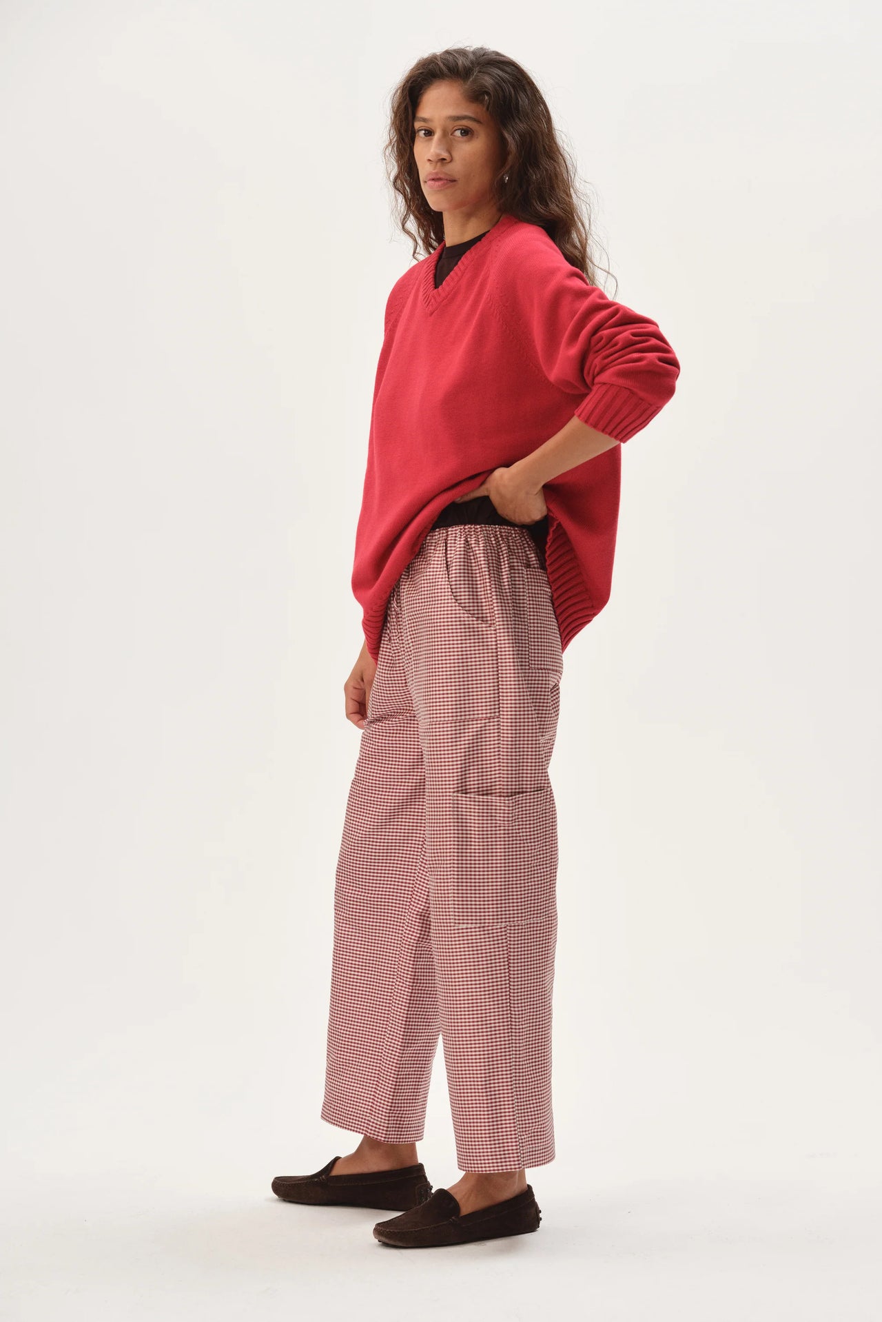TAFFETA GINGHAM CARGO PANT - BELL PEPPER