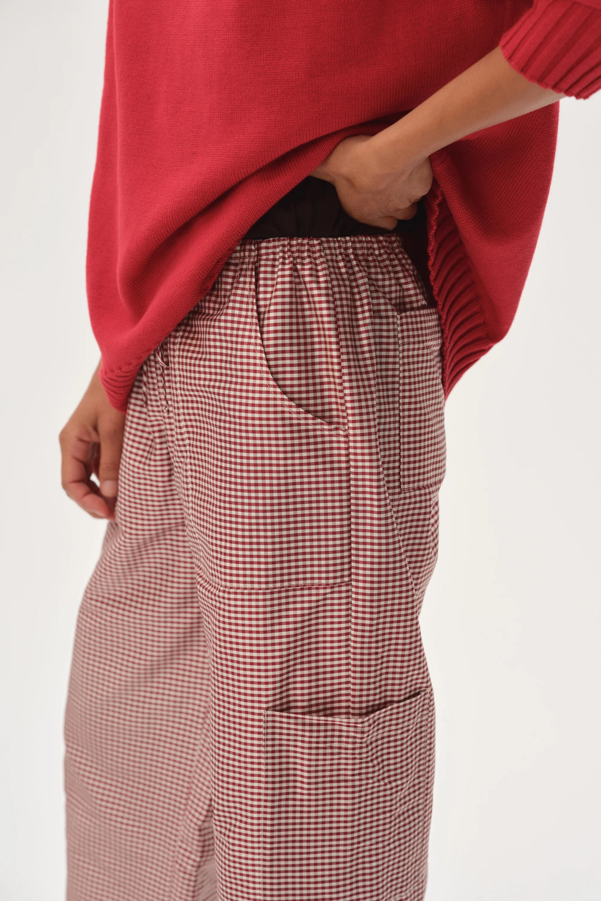 TAFFETA GINGHAM CARGO PANT - BELL PEPPER