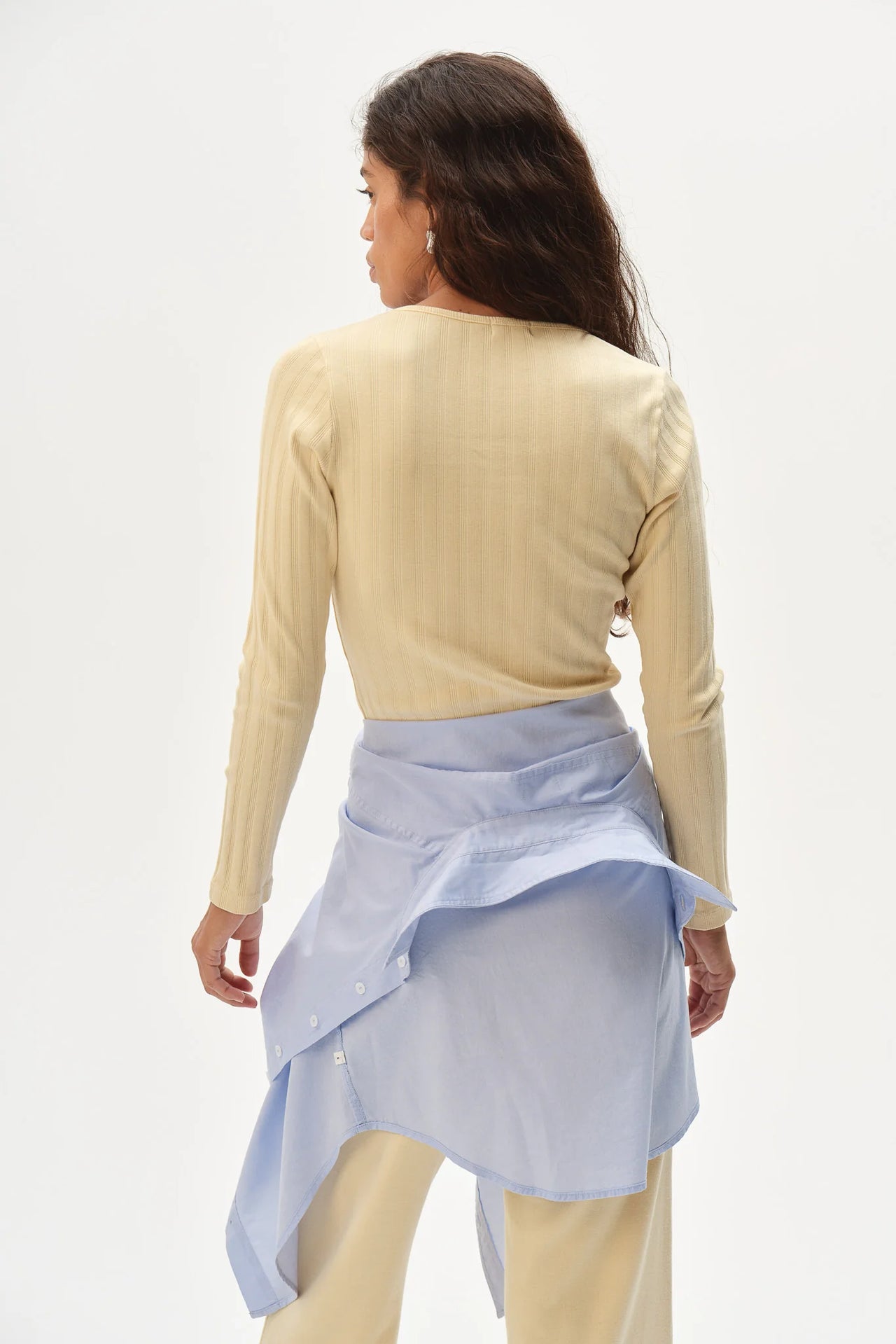 VARIED RIB L/S SCOOP SHIRT - BUTTER