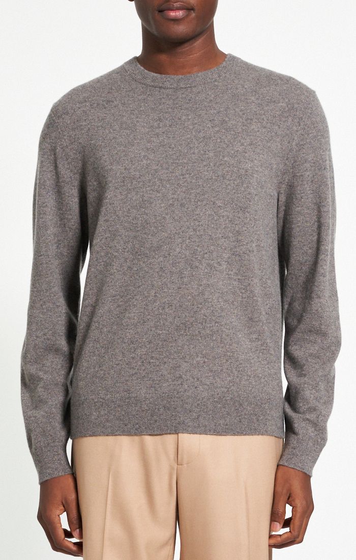 HILLES CASHMERE CREWNECK SWEATER - OTTER MELANGE