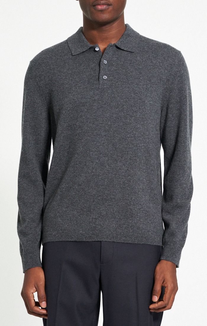 HILLES POLO SWEATER - GREY HEATHER