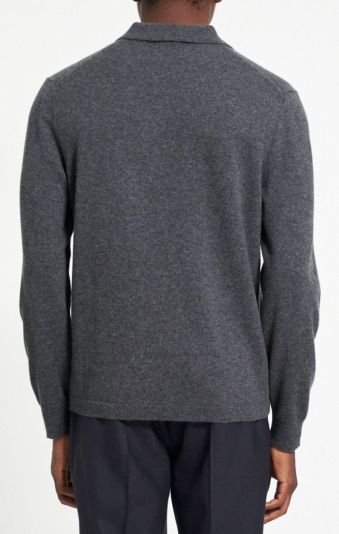 HILLES POLO SWEATER - GREY HEATHER