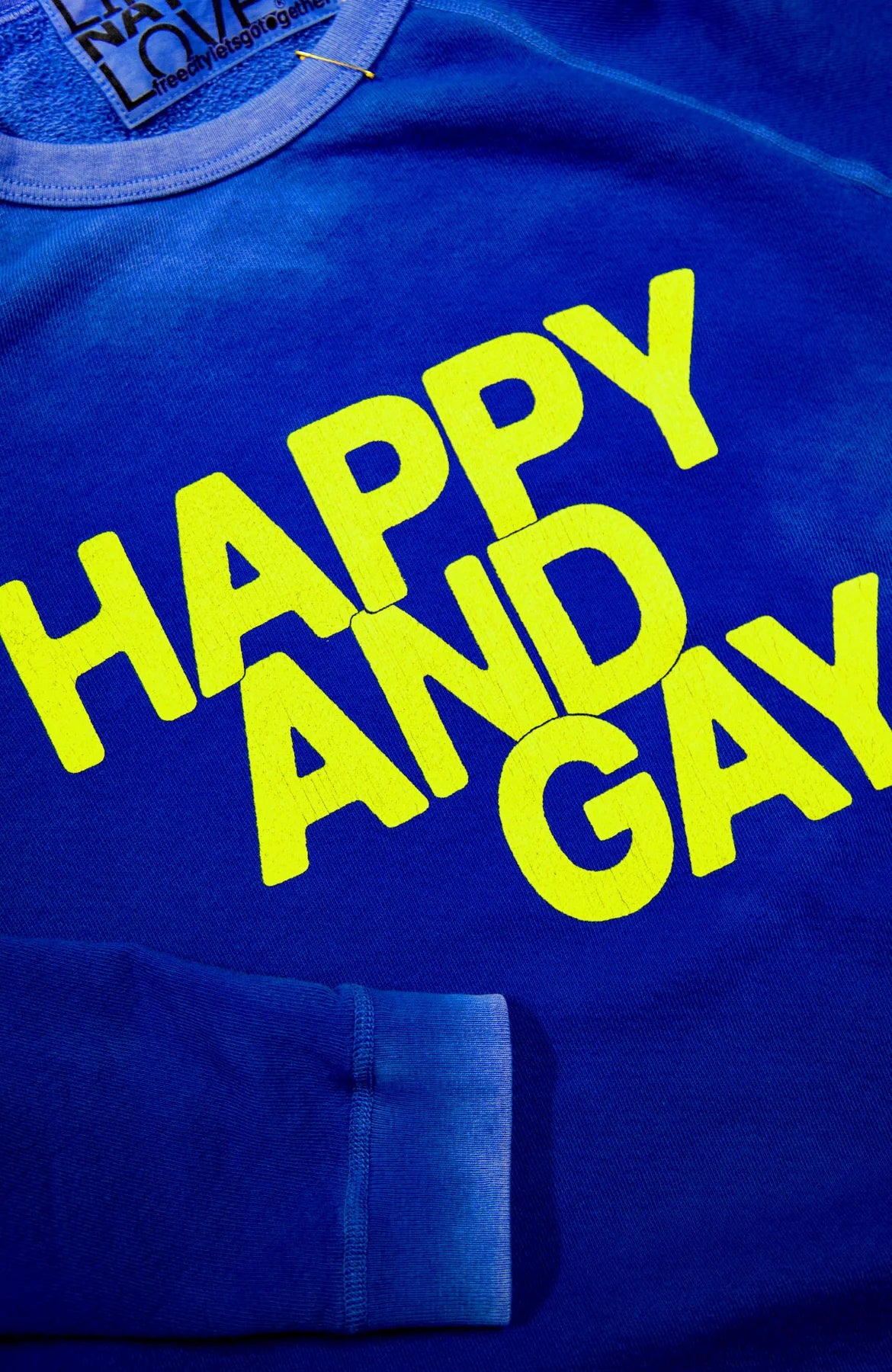 HAPPY AND GAY RAGLAN SWEATSHIRT - ELECTRIC BLUE