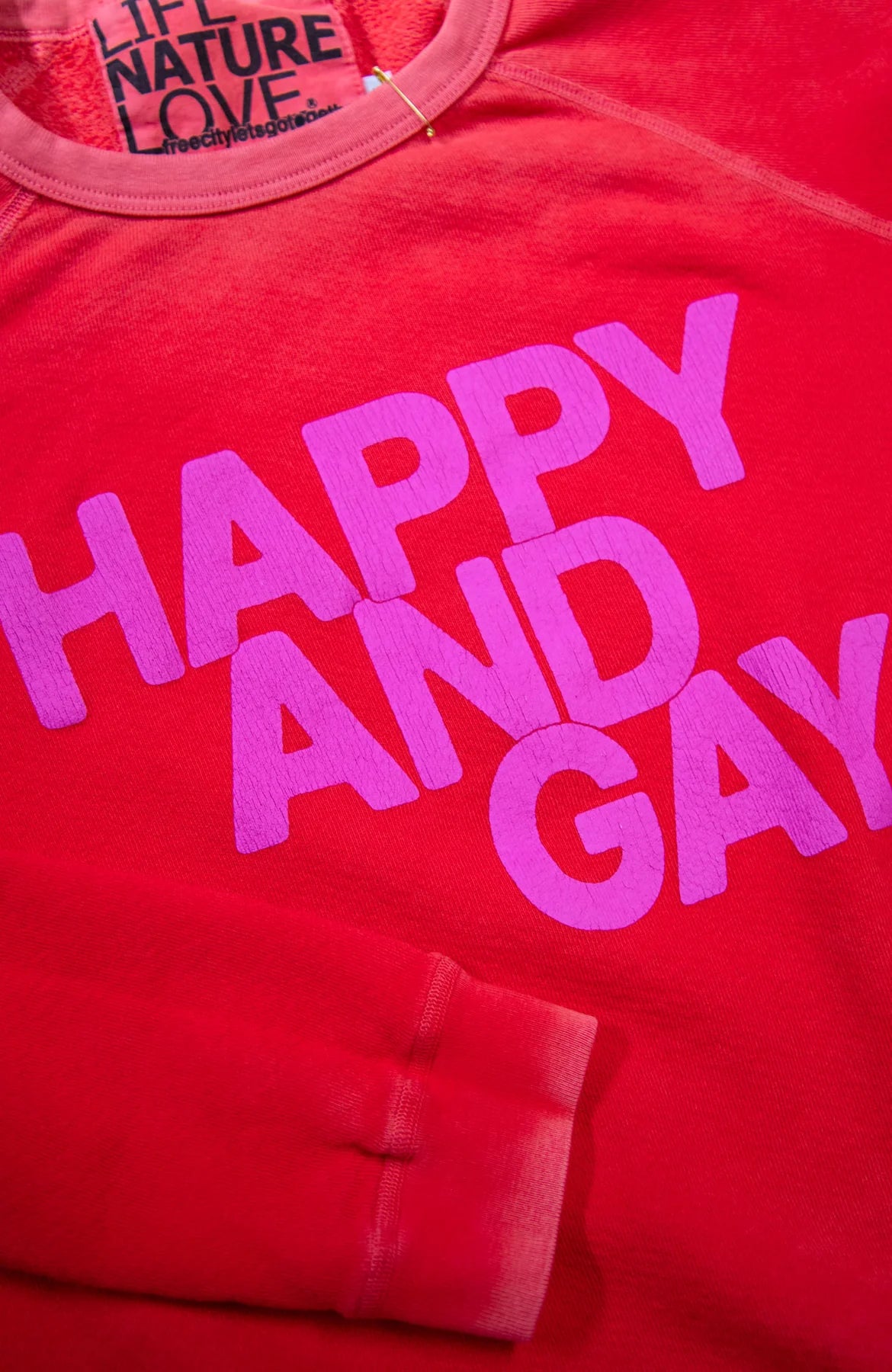 HAPPY AND GAY RAGLAN SWEATSHIRT - HOT RED RABBIT