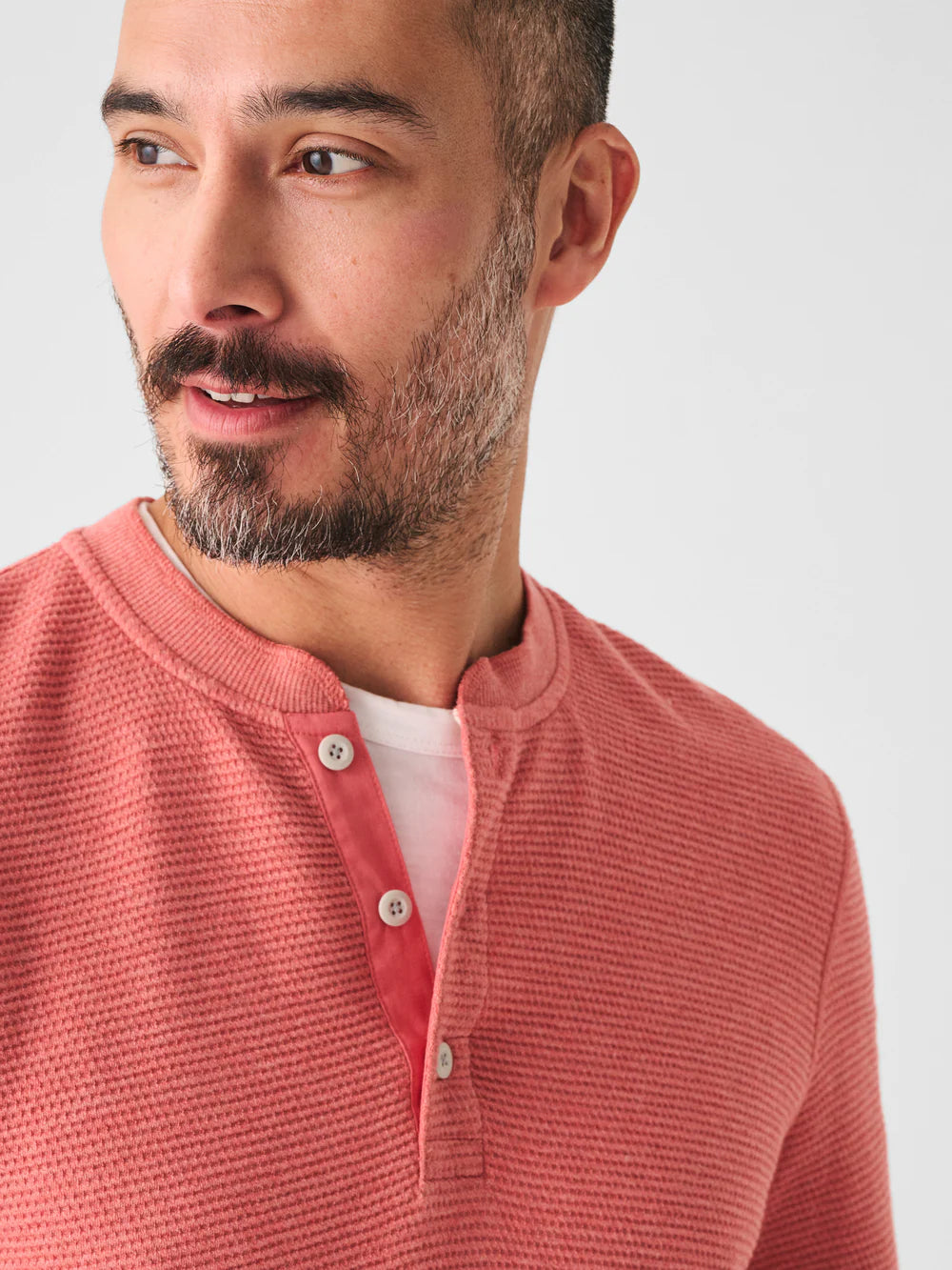 SURF WAFFLE HENLEY - SPRING CORAL HEATHER