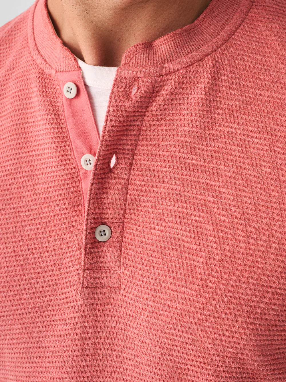 SURF WAFFLE HENLEY - SPRING CORAL HEATHER