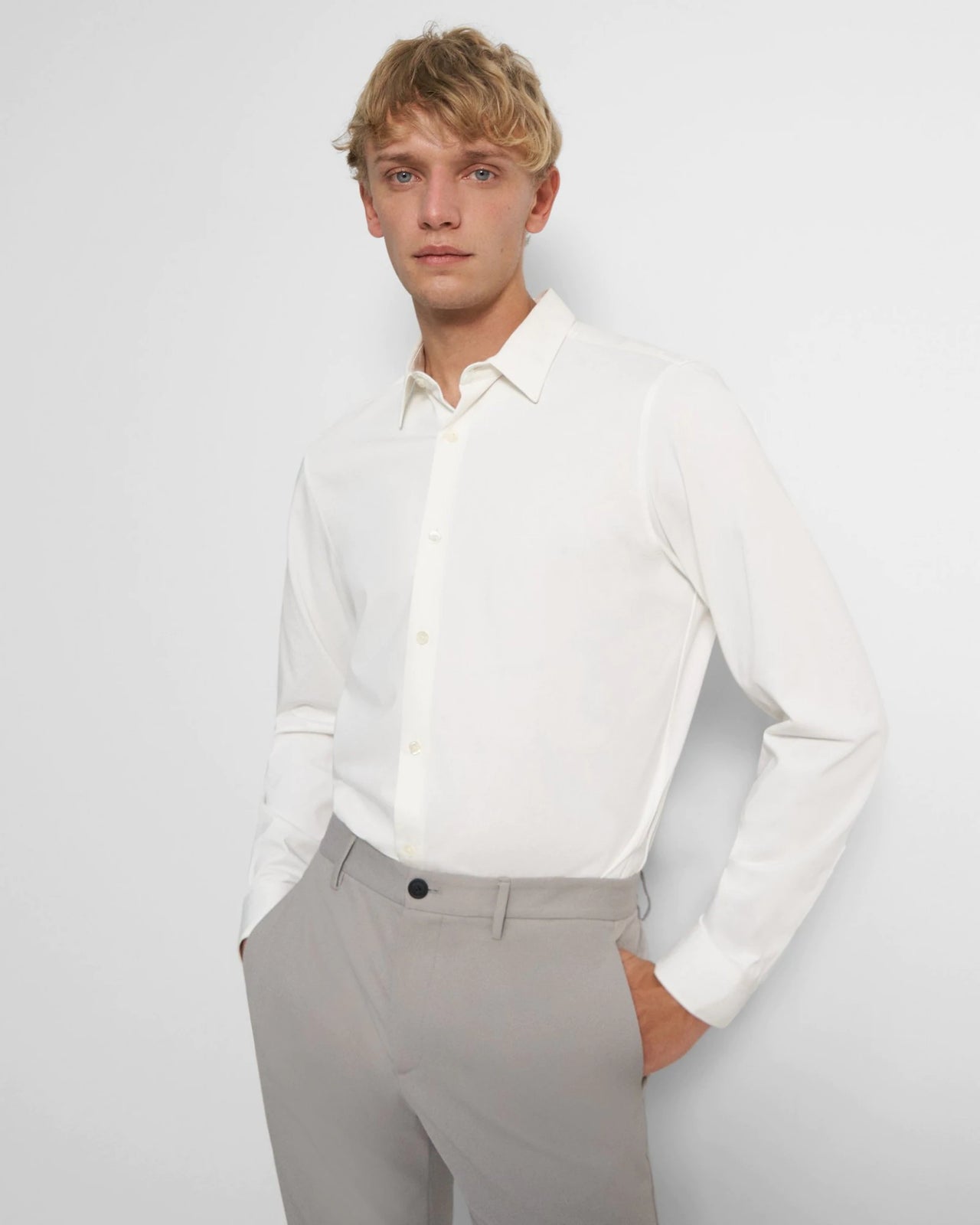 STRUCTURED KNIT TAILORED SHIRT - WHITE