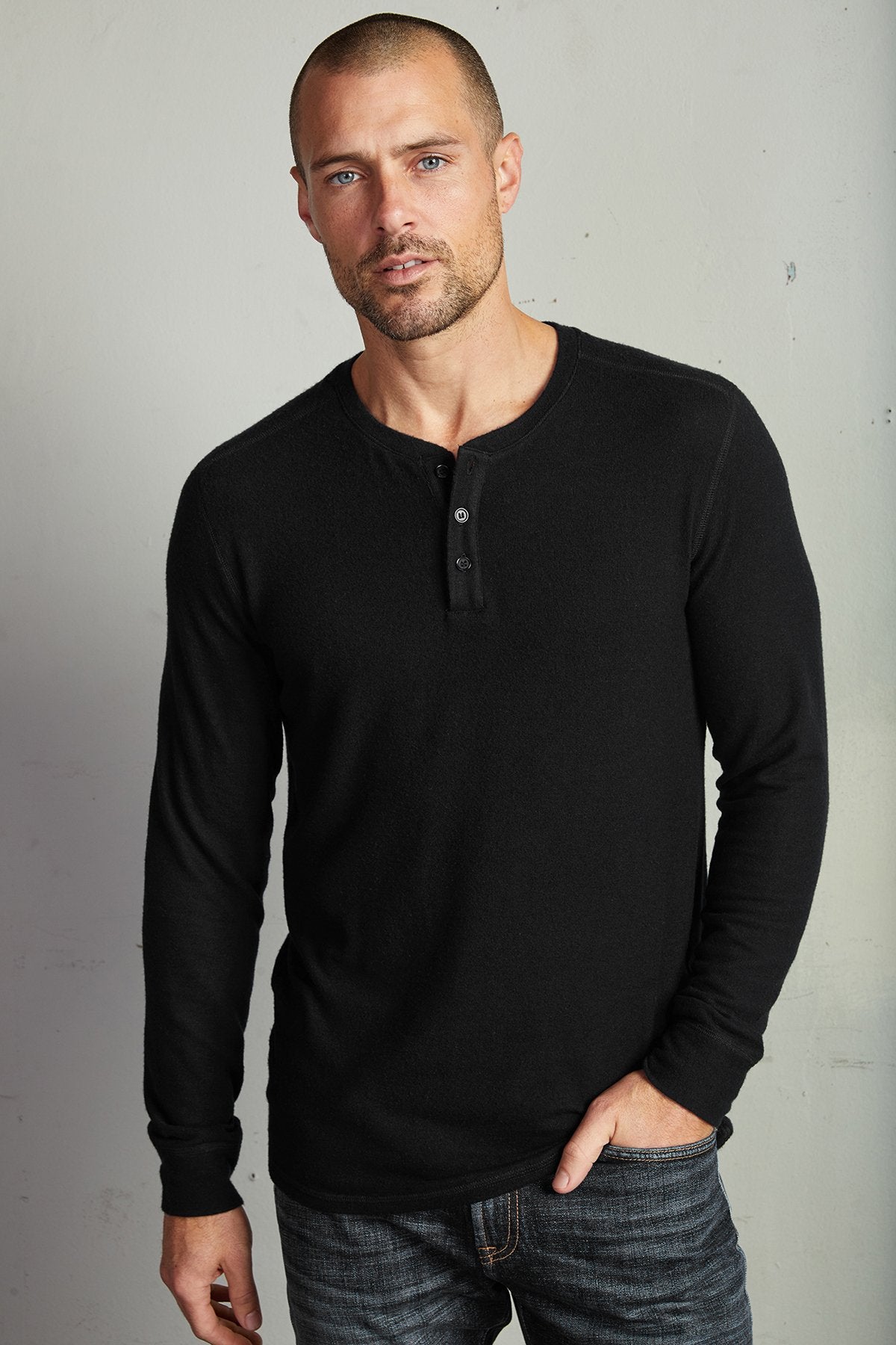 FAUST MARLED L/S HENLEY - BLACK